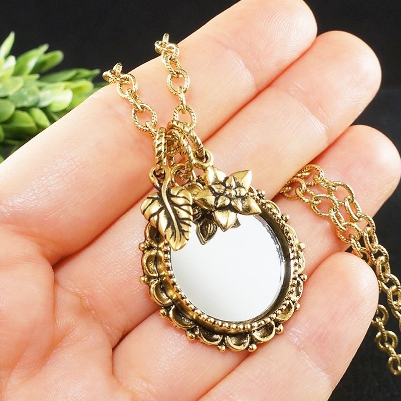Evil Eye Glass Mirror Necklace Golden Protection Amulet Pendant Necklace Jewelry - 项链 - 其他材质 金色