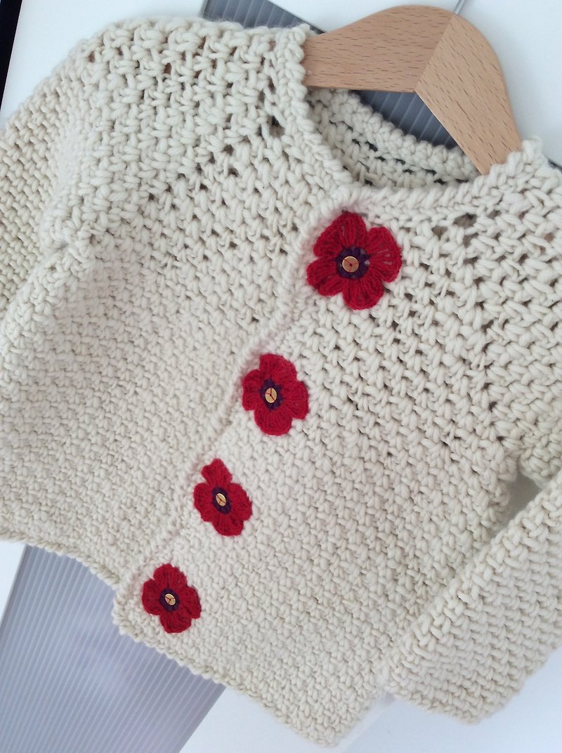 Handmade baby sweater, organic wool cardigan, winter sweater for a girl - 童装外套 - 羊毛 白色