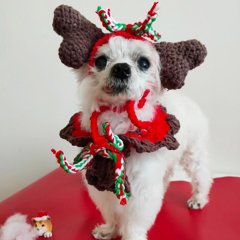 Christmas 2020圣诞节限定-骄傲的麋鹿先生-宠物披风 帽子 领巾 - 衣/帽 - 棉．麻 红色
