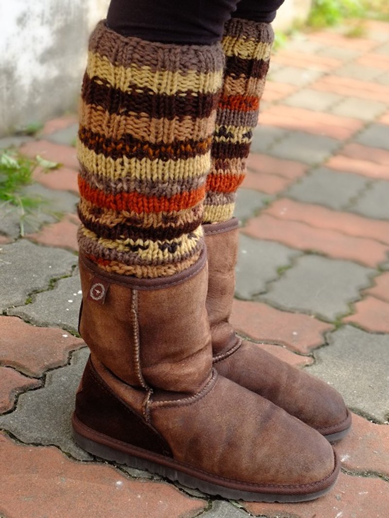 羊毛编织袜套 混色_褐 - 袜子 - 羊毛 咖啡色