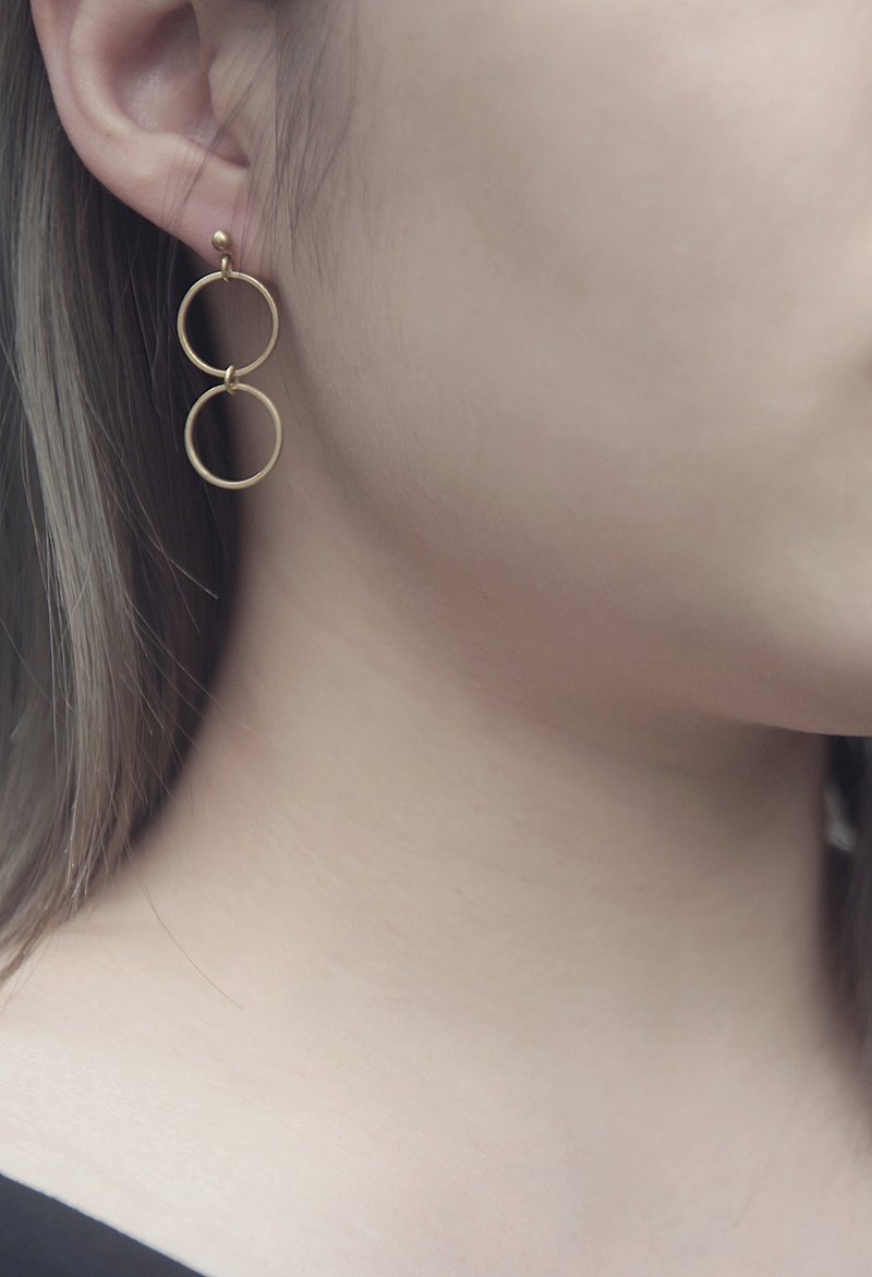 简约纯黄铜耳环 不锈钢耳针 夹式耳环 - 耳环/耳夹 - 其他金属 金色