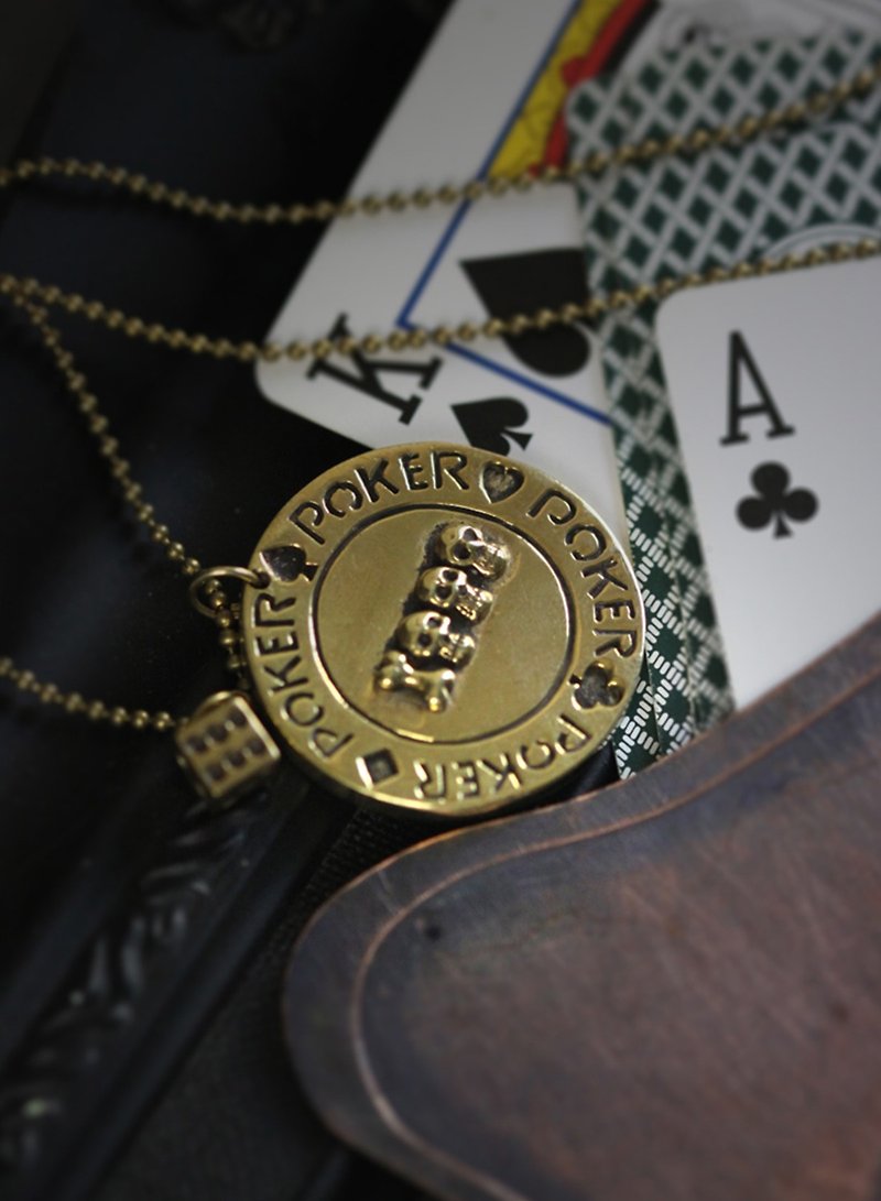 Skull Poker Chip and Dice Charm Necklace - 项链 - 其他金属 