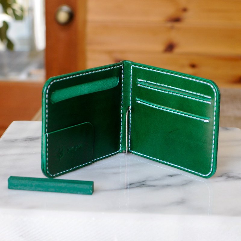マネークリップの折財布A　No.3　ブッテーロ - 皮夹/钱包 - 真皮 绿色