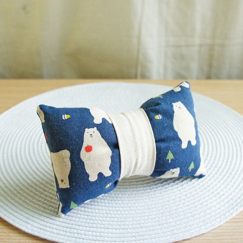 Lovely日本布【苹果熊和服腰带蝴蝶结造型手腕枕、深蓝】鼠标枕 - 数码小物 - 棉．麻 蓝色
