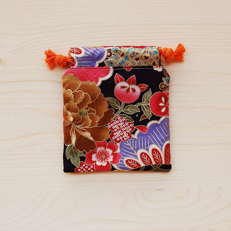 华丽牡丹束口袋(迷你)/印章袋 首饰袋 - 印章/印台 - 棉．麻 红色