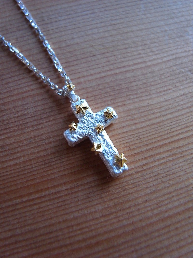 金星星十字架 银项链 - 项链 - 银 银色