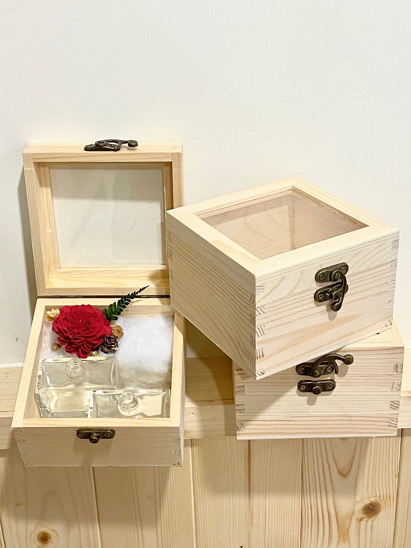 12x12x8cm空木盒-永生花木盒子木质包装盒复古透明盖首饰实木收纳 - 其他 - 木头 
