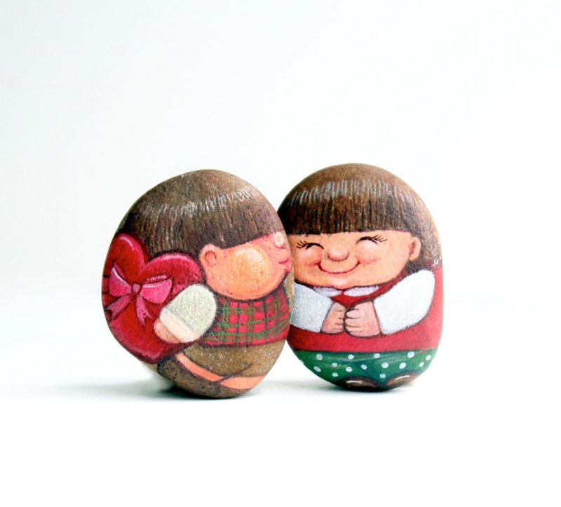 Love couples stone painting. - 其他 - 石头 红色