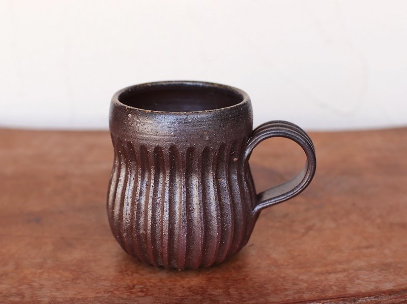 備前焼 コーヒーカップ(鎬)　c11-005 - 咖啡杯/马克杯 - 陶 咖啡色