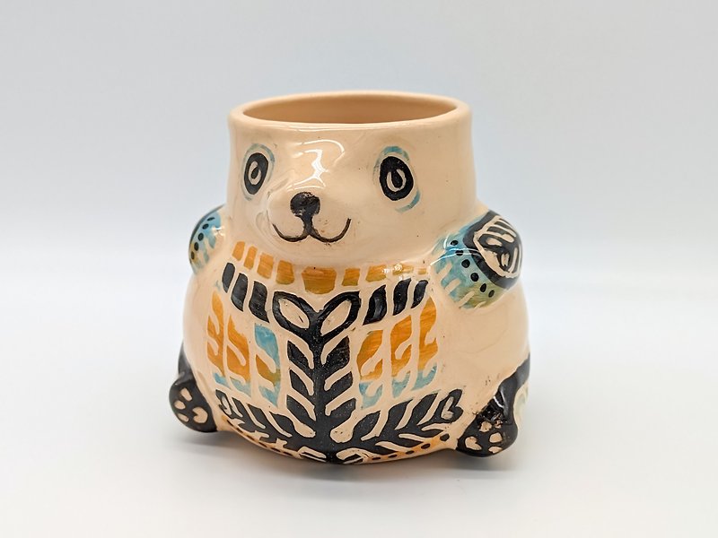 陶瓷杯可爱熊 17 盎司，陶器手工制作，熊雕塑装饰，无手柄 - 咖啡杯/马克杯 - 陶 多色