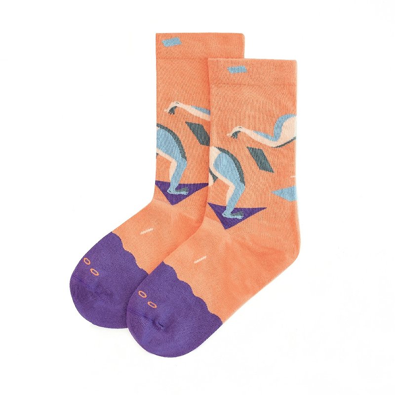 花式步伐系列 - 跑 裸色 中筒袜 - 袜子 - 棉．麻 橘色