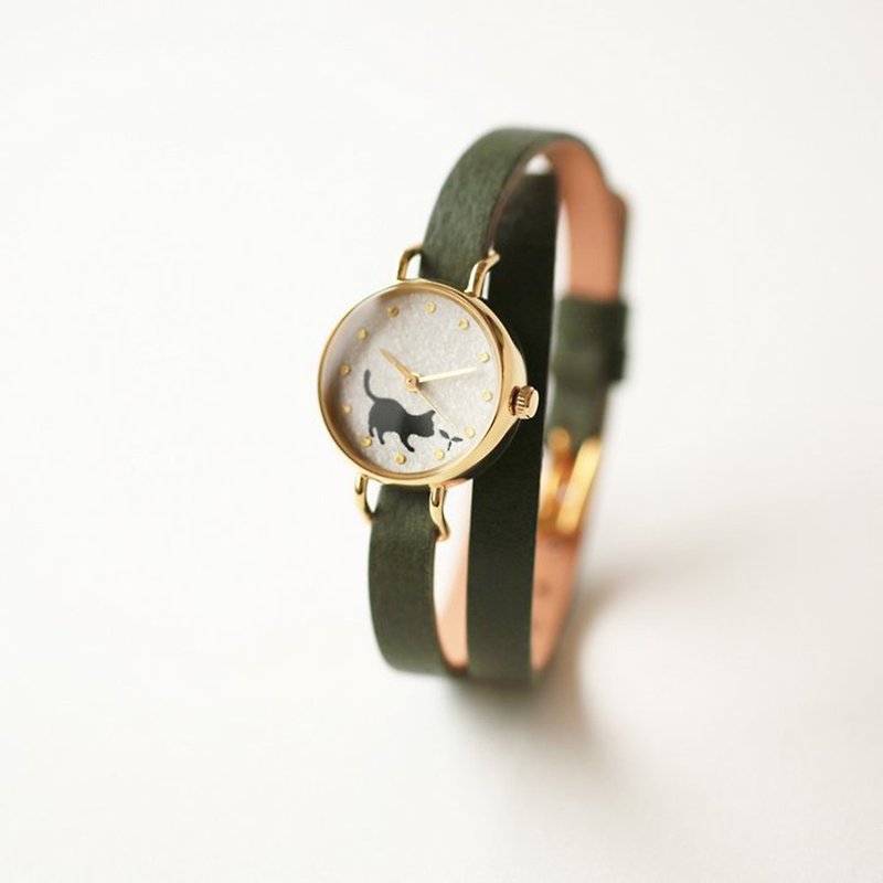 猫与双叶草  || 裏箔系列 长錶带双环女錶 日本机芯