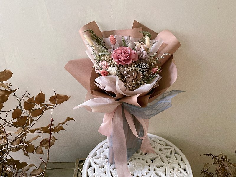 永生玫瑰花束-经典干燥玫瑰色 女孩的梦幻色系 - 干燥花/捧花 - 植物．花 粉红色