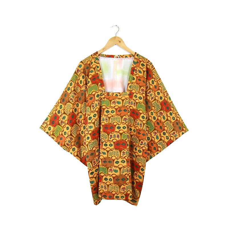 Back to Green::日本带回 彩虹金黄村庄 vintage kimono (KBI-13) - 女装休闲/机能外套 - 丝．绢 橘色