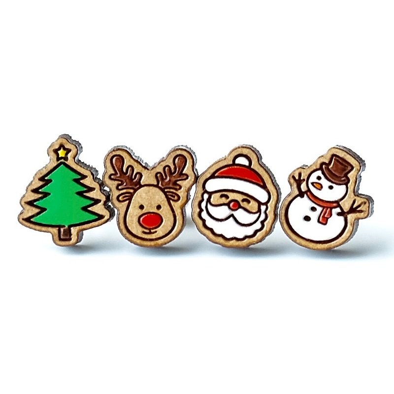 【圣诞限定】经典圣诞木耳环 (交换礼物首选/随机出货) - 耳环/耳夹 - 木头 多色