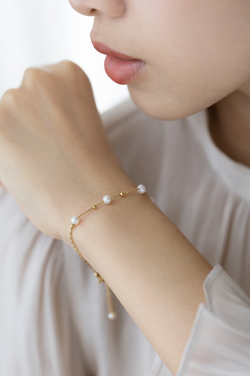 pearls手工订制 天然珍珠手链 医疗钢镀18k金 - 手链/手环 - 珍珠 金色
