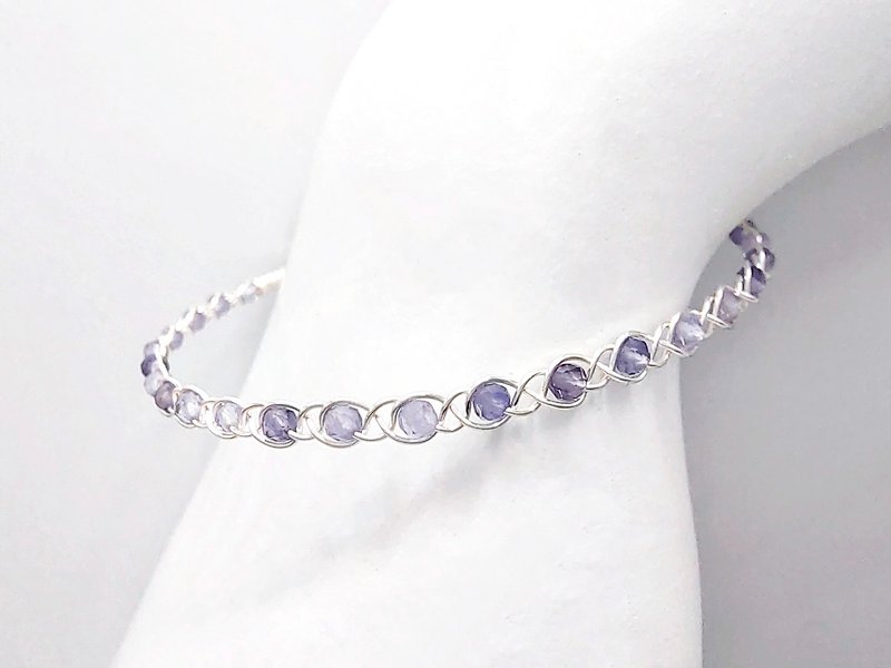Braided系列 | 堇青石、银色、金属编织、可调围手链 - 手链/手环 - 水晶 紫色