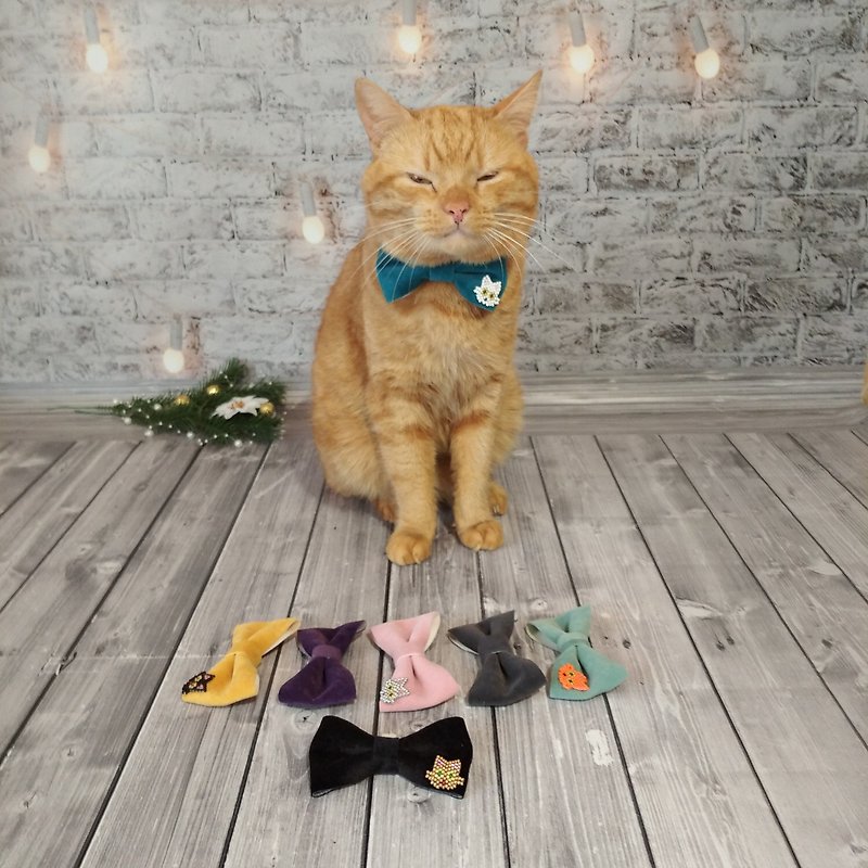 Christmas Bow Tie for Cat | Cat Costume | Velvet Bow Tie | Christmas Decor | Cat - 项圈/牵绳 - 其他材质 多色