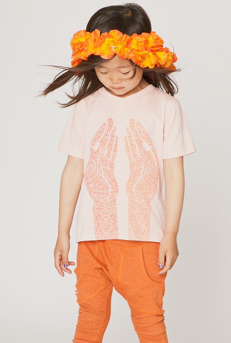 【北欧童装】瑞典有机棉儿童透气短袖上衣1岁至12岁粉橘设计印花 - 童装上衣 - 棉．麻 粉红色