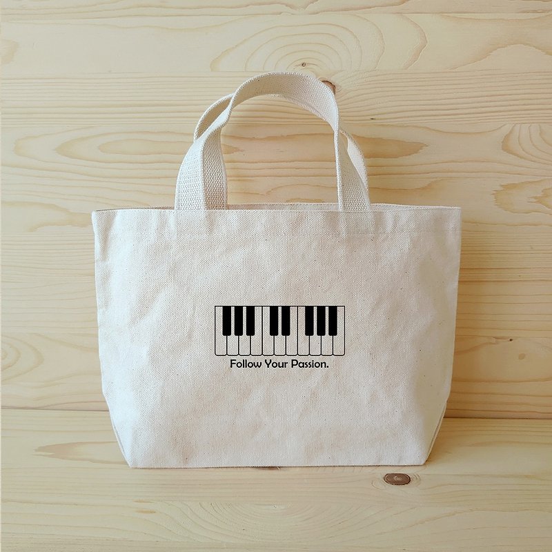 热爱音乐_钢琴 宽底手提袋/便当袋 - 手提包/手提袋 - 棉．麻 白色