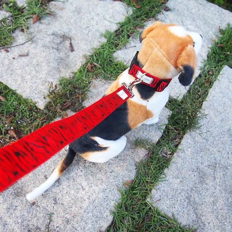 虎纹款 犬用项圈 牵绳 - 项圈/牵绳 - 聚酯纤维 红色