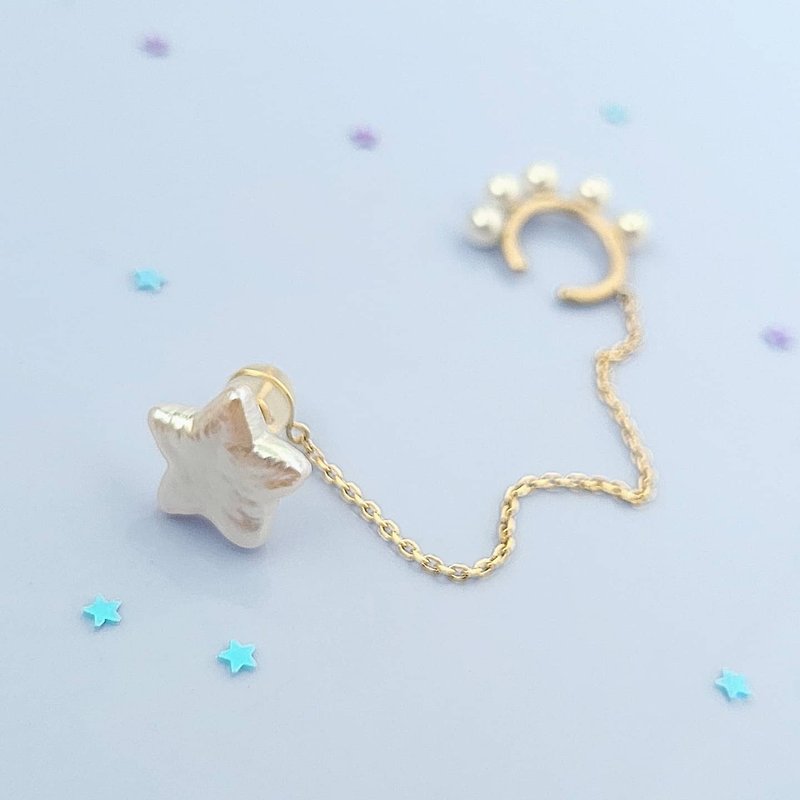 【K10】星パールのピアスとイヤーカフセット - 耳环/耳夹 - 其他金属 金色