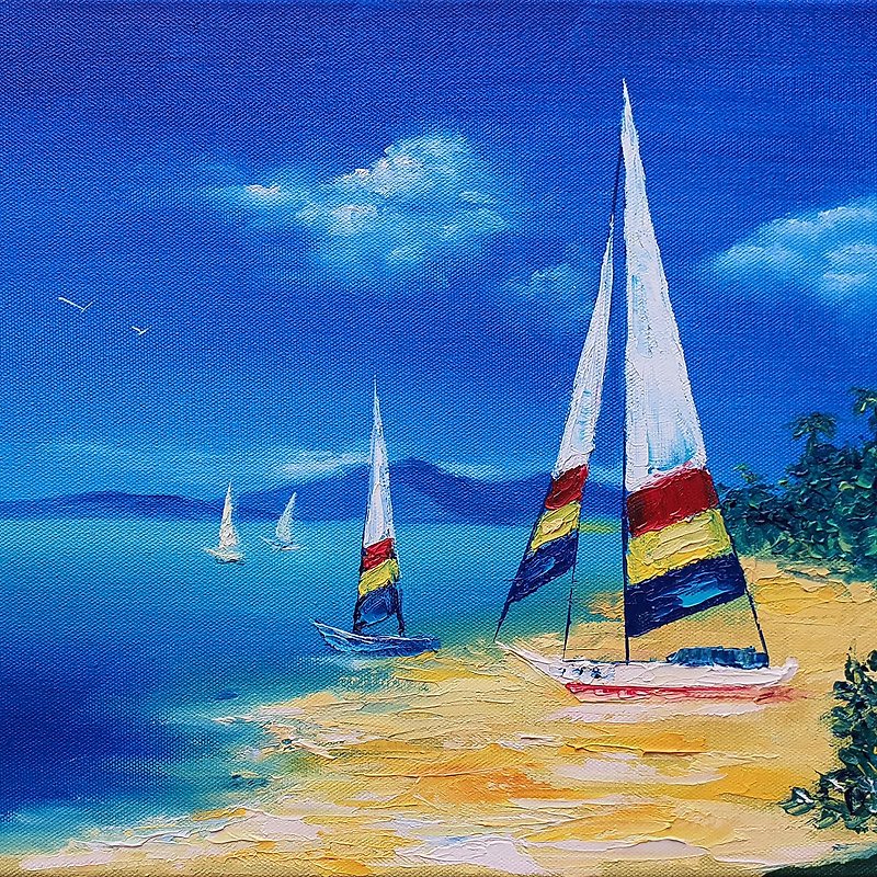 游艇绘画游轮原创艺术帆船海景航海墙艺术旅行 - 海报/装饰画/版画 - 其他材质 多色