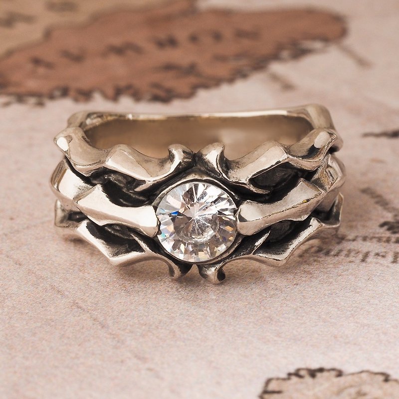 华丽骑士单钻戒指 925纯银饰 钻色可换 - 戒指 - 纯银 银色