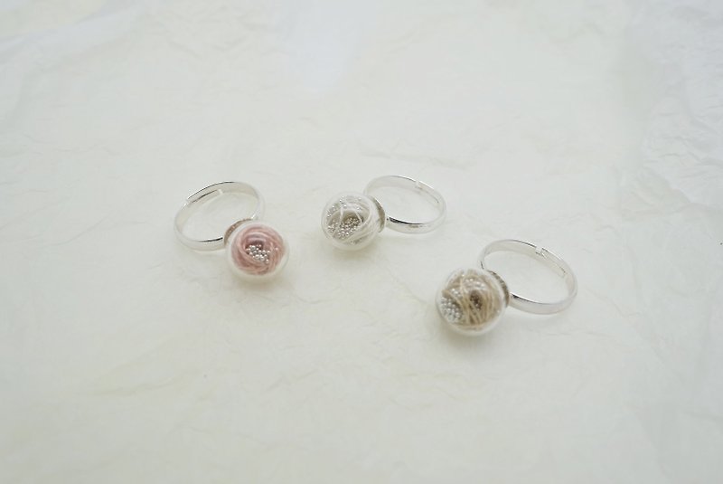 春季简约粉色系玻璃珠戒指 - 戒指 - 玻璃 金色