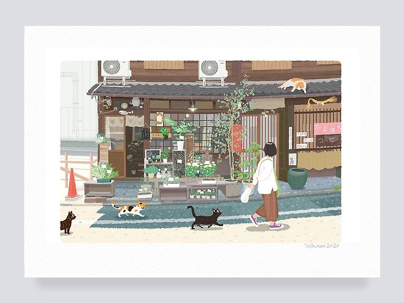 アートプリント 42.京都の花屋(A4,A3,A2)   送料無料 - 海报/装饰画/版画 - 纸 咖啡色