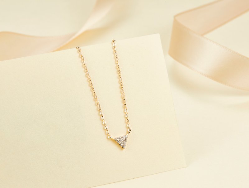 【轻珠宝】纯18K黄简约三角型钻石吊坠项链 定制化订制 P008 - 锁骨链 - 钻石 白色