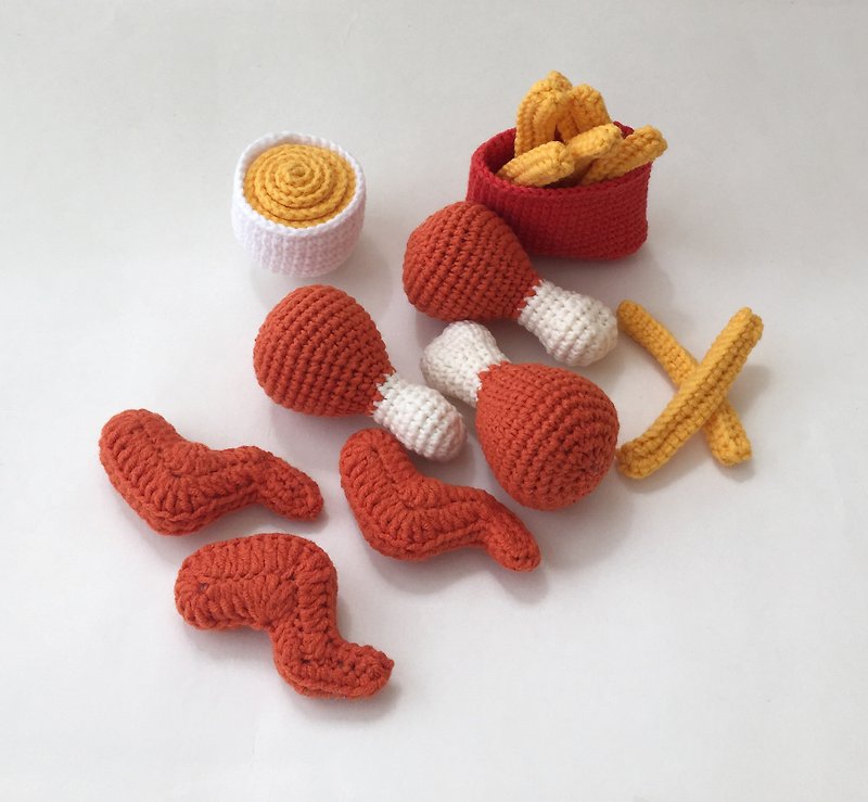 chicken wings with cheese sauce, Crochet food Baby toys chicken legs, French fri - 玩具/玩偶 - 棉．麻 