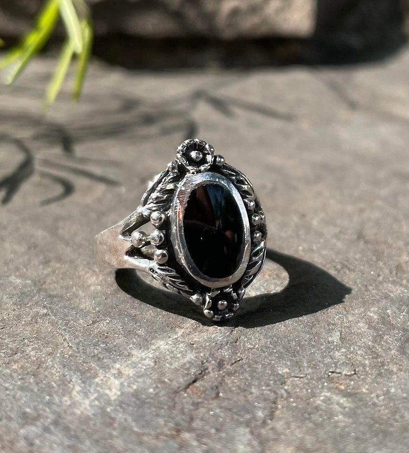 Vintage纯银黑玛瑙戒指 - 戒指 - 半宝石 黑色