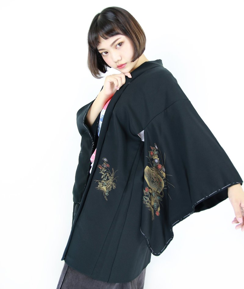 Back to Green::日本带回和服 羽织 手绘 金色古物 //男女皆可穿// vintage kimono (KI-102) - 女装休闲/机能外套 - 纸 