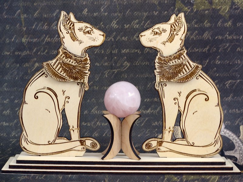 Egyptian cats sphere stand Handmade Wood sphere holder Bastet statue Witchcraft - 其他 - 木头 