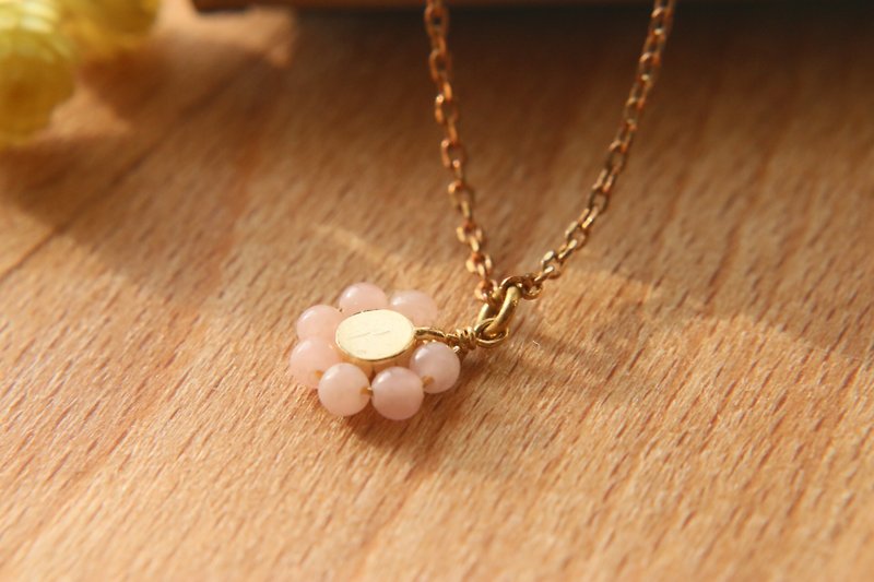 蛋白石 天然石 黄铜 项链 1010（小太阳） - 项链 - 宝石 粉红色