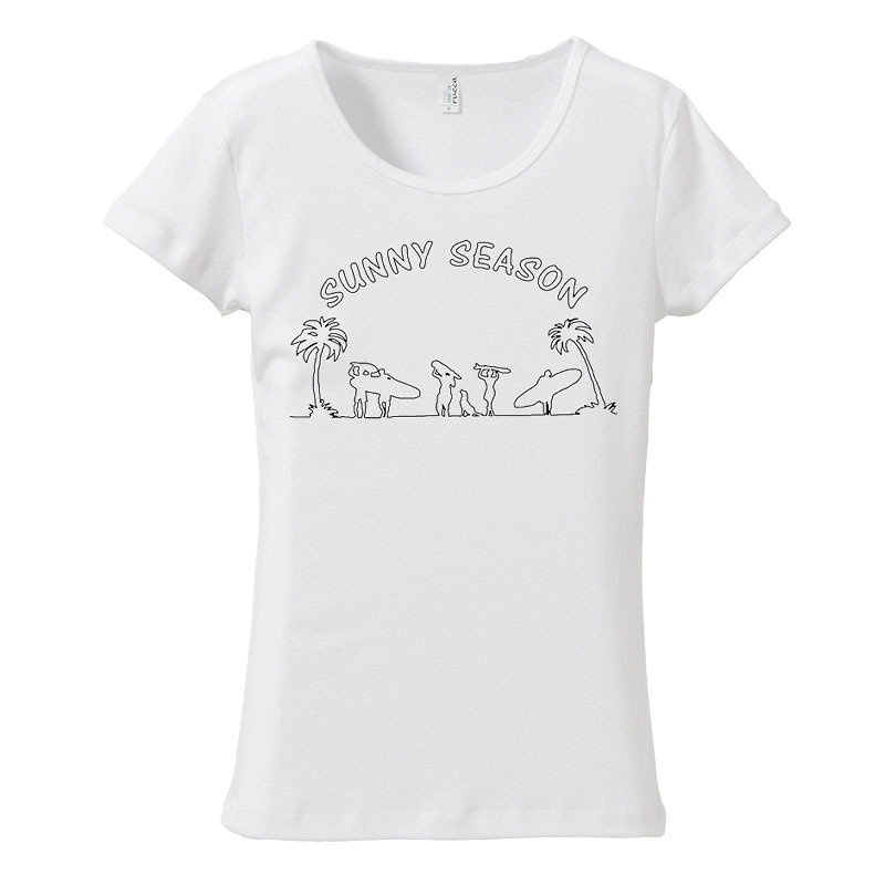 [レディースTシャツ] sunny season - 女装 T 恤 - 棉．麻 白色