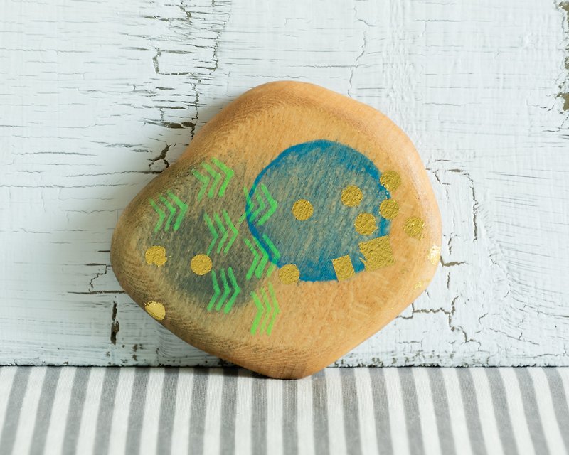 Abstract Hand Painted Wood Pocket Mirror (blue) - 彩妆刷具/镜子/梳子 - 木头 蓝色