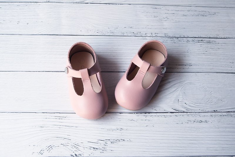 浅粉色女童鞋 婴儿鞋 学步鞋 周岁照 周岁礼物 花童鞋 女宝宝童鞋 - 童装鞋 - 真皮 粉红色