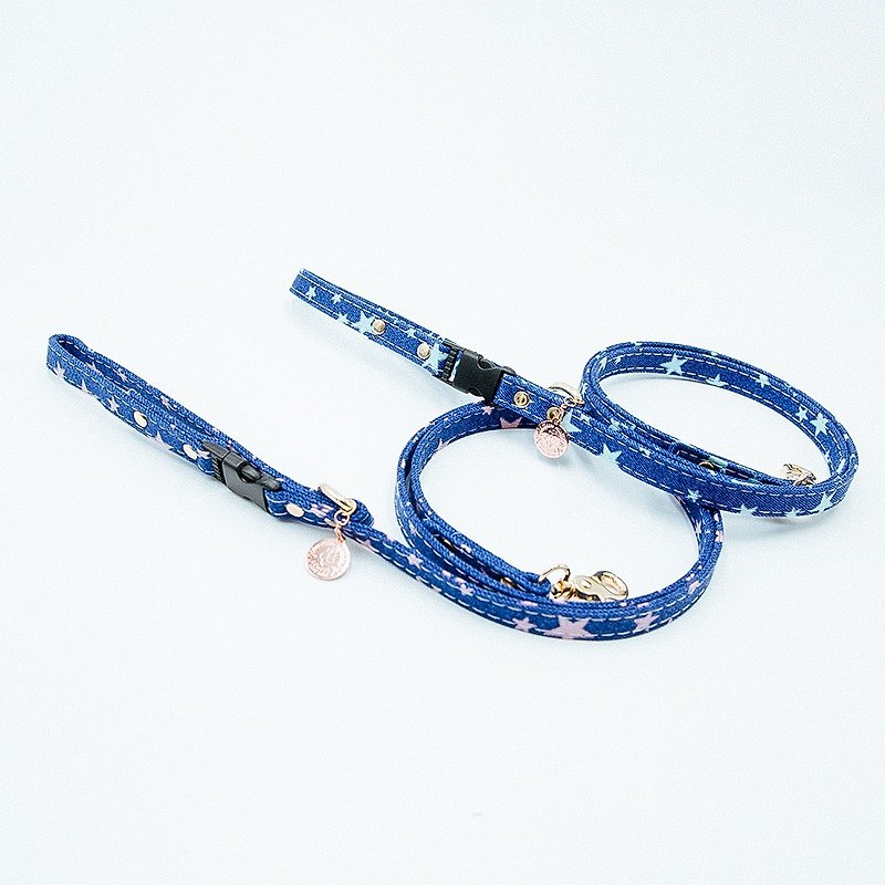 【Momoji】 宠物牵绳 - Starry Night - 项圈/牵绳 - 棉．麻 蓝色