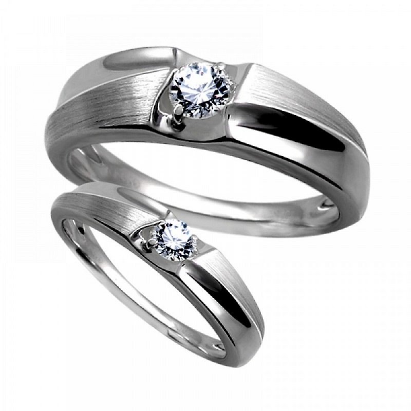 交织幸福 钻石K金白钢对戒指 - 对戒 - 钻石 银色
