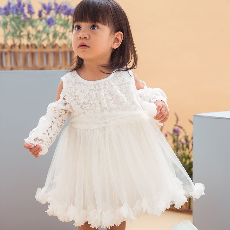 【Her Dress】经典手工小礼服系列  花朵裙摆– Lea - 童装礼服/连衣裙 - 棉．麻 白色
