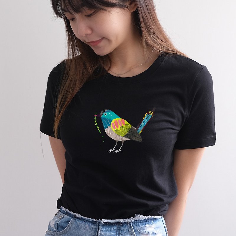 鸟系列-黑-女版T恤 - 女装 T 恤 - 棉．麻 黑色