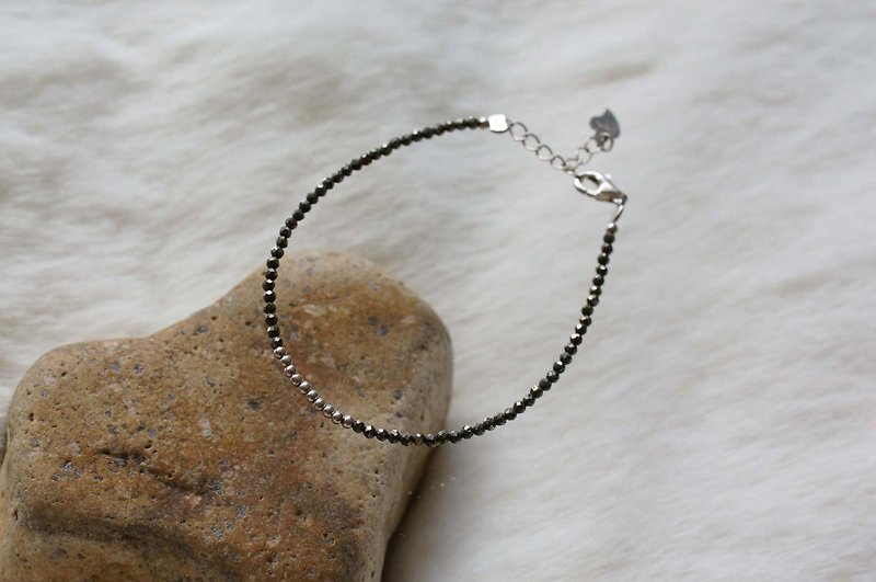 黄铁矿银手链 ( Pyrite Bracelet Silver with Linear Alloy ) - 手链/手环 - 宝石 金色