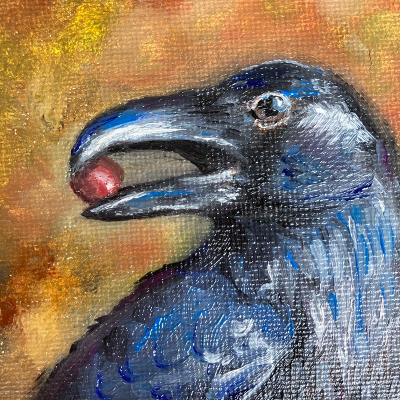 Raven Art Magnets Fridge, Realistic Raven Painting, Small Painting - 海报/装饰画/版画 - 其他材质 橘色