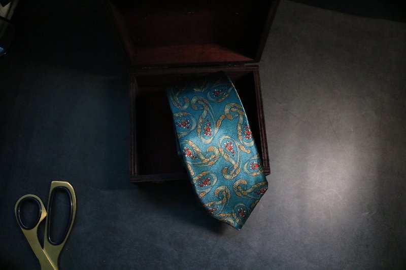 綠色老花復古腰果花紋領帶紳士領部配飾necktie - 领带/领带夹 - 丝．绢 多色