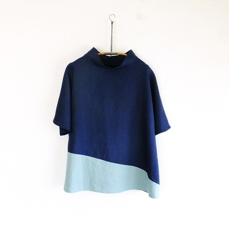 linen　2色のプルオーバーnavy - 女装上衣 - 棉．麻 蓝色
