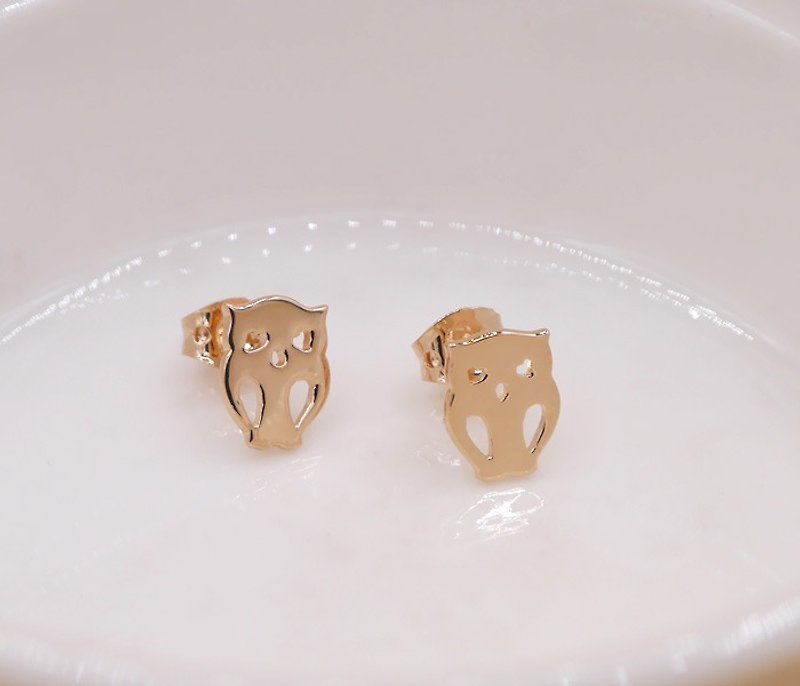 Little owl Earring - Pink gold plated on brass, Little Me by CASO jewelry - 耳环/耳夹 - 其他金属 粉红色