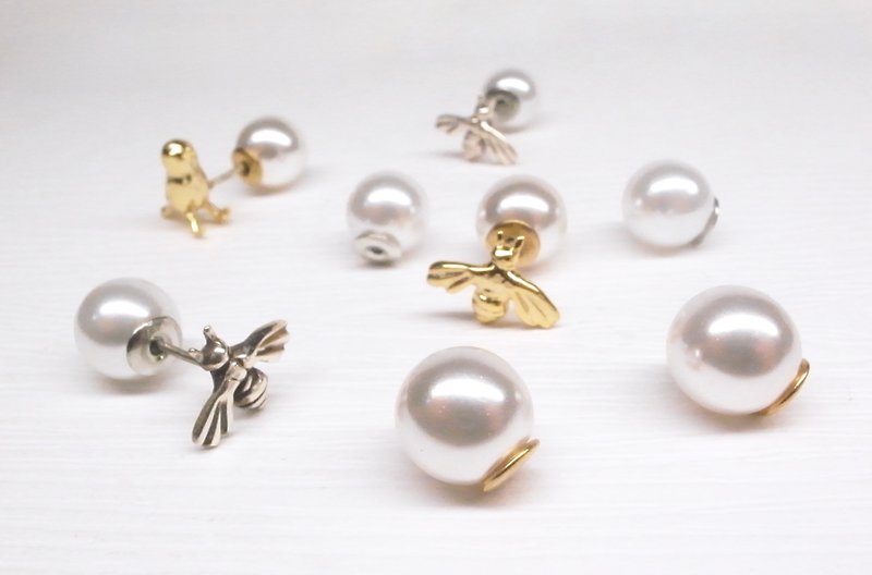 二毛银【仿珍珠耳扣】银色一对 - 耳环/耳夹 - 塑料 