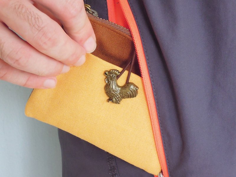 Le Mignon Wallet – 小钱包 – 焦糖色 vs. 黄色 (公鸡) - 皮夹/钱包 - 棉．麻 黄色